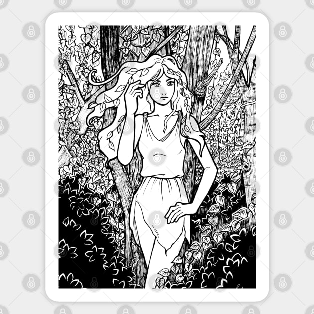 Dryad in an overgrown forest Sticker by hiyas